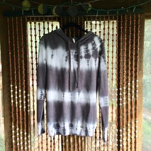 Lightweight gray and white open back hoodie